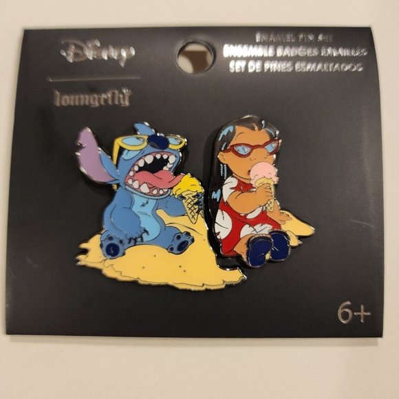 Loungefly Disney Lilo and Stitch Ice Cream Beach Enamel Pin Set 2 Piece NEW - Picture 4 of 10
